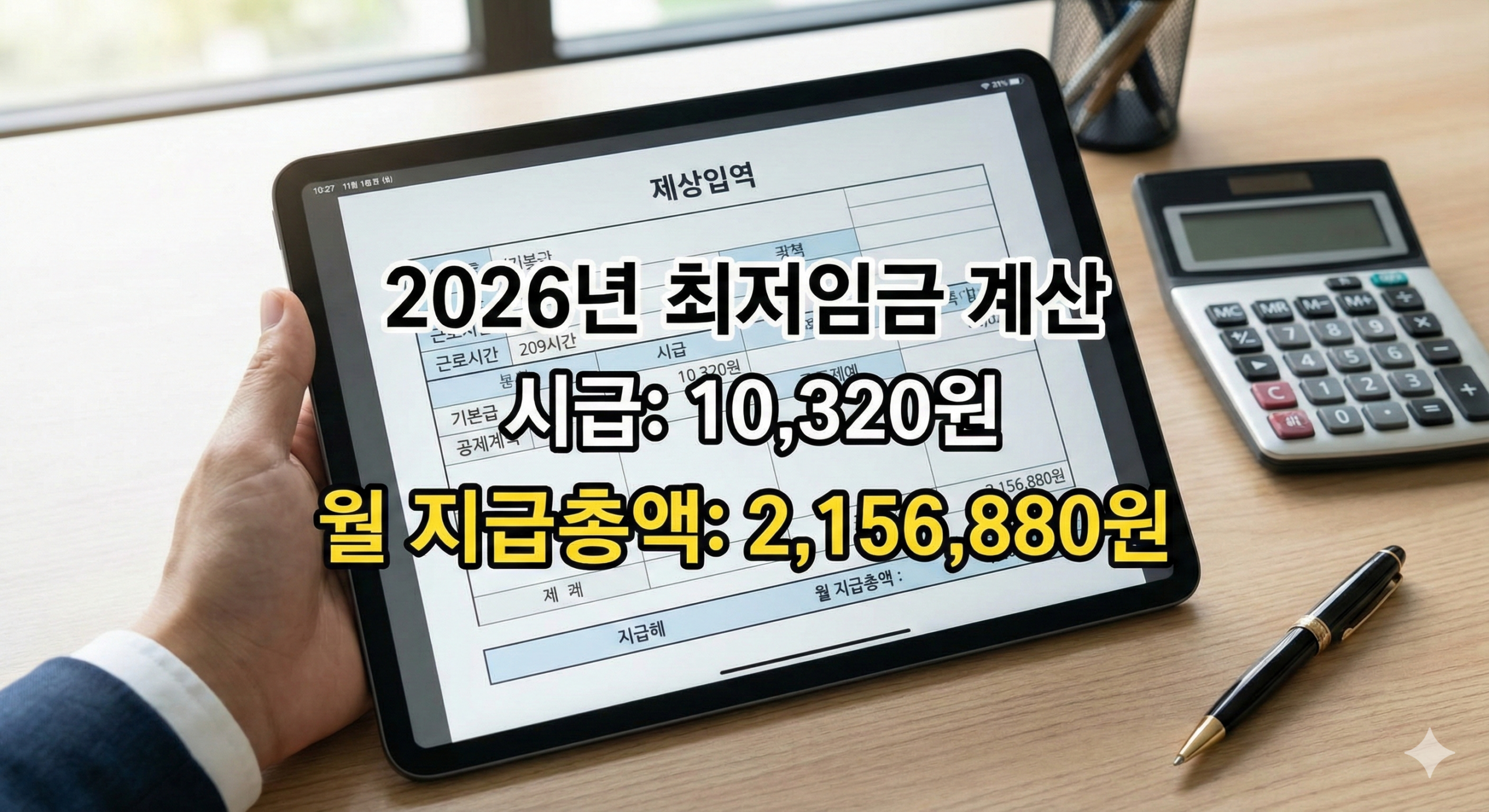 2026년 최저임금 시급 10320원 월급 계산 명세서