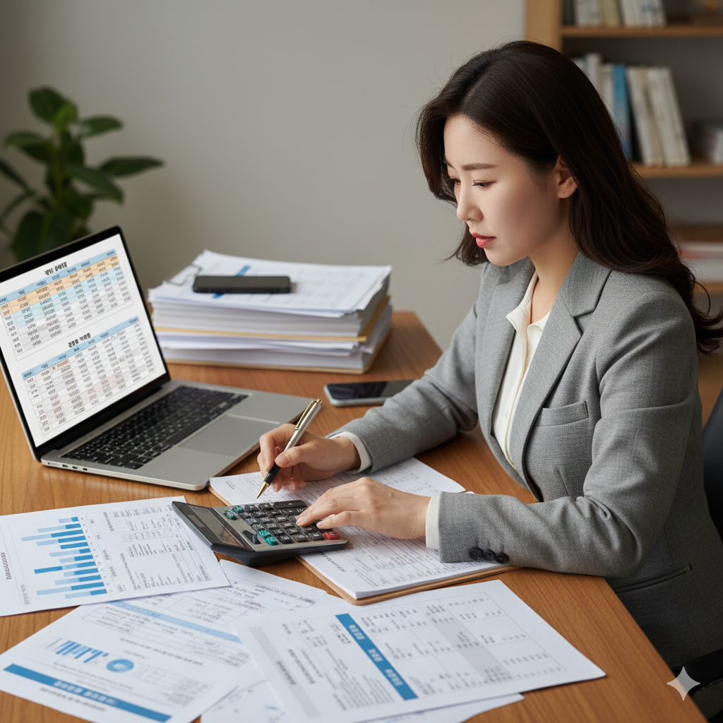 2026년 4대 사회보험 요율 변경 내용을 계산기로 확인하며 인건비를 산정하는 소상공인 사장님