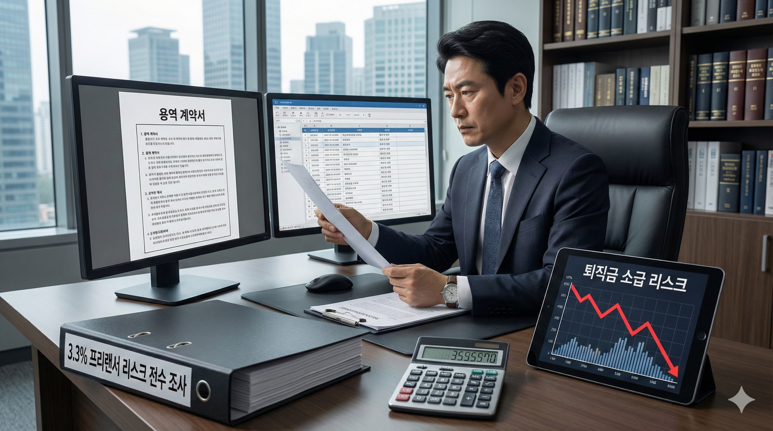 3.3% 프리랜서 리스크를 분석하며 용역 계약서와 업무 로그를 대조 중인 16년 차 실무 경영자